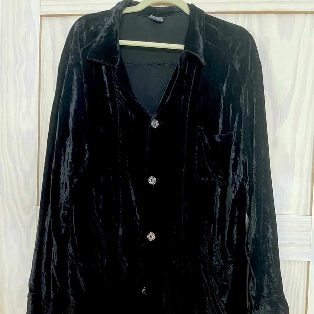 CP Shades Black Velvet Button Down Blouse